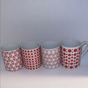 Food Network Red and White Geometric Mug Set of 4